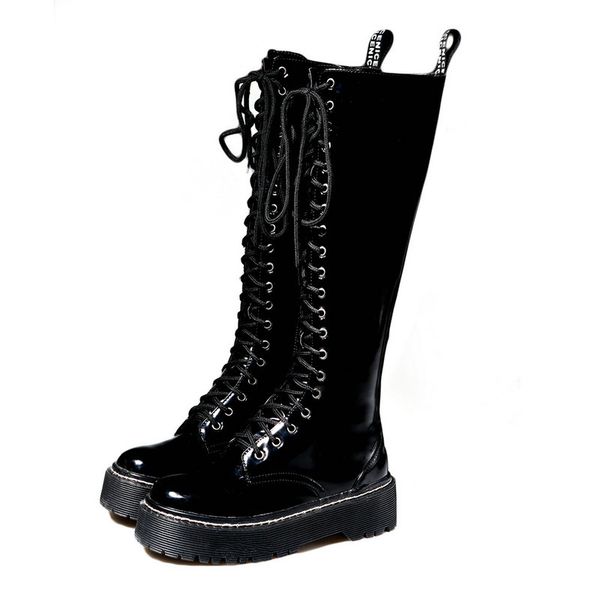 

olomm 2019 flat boots female british wind thick with long boots children high children straight knight ll-132, Black