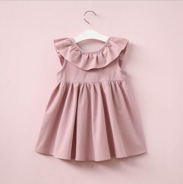 

2018 summer new children's wear sleeveless lotus leaf collar children's girl bow pleated back skirt dress, Red;yellow