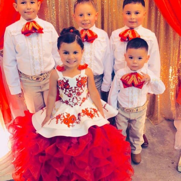 

lovely red toddler pageant dresses spaghetti strap appliques ruffle tiered flower girls dresses customized beaded kids prom gowns, White;red