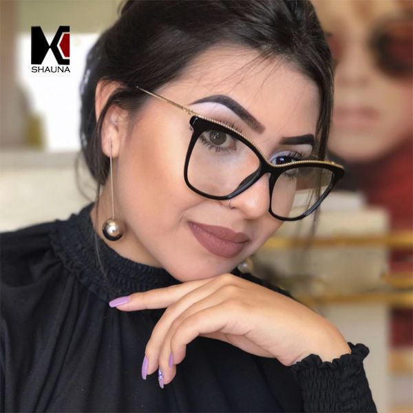 

shauna fashion metal chain oversize glasses frame women female cat eye glasses, Black