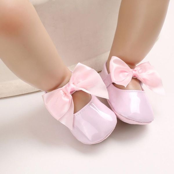 

baby girl butterfly-knot casual flat shoes first walkers shoes soild color pu bow princess crib pram d30, Black