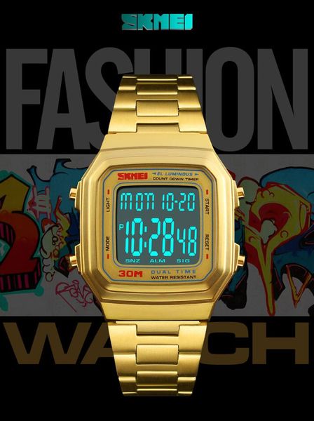 

skmei sports digital watch 30m waterproof business casual men wristwatch 1377 auto date & week display, Slivery;brown