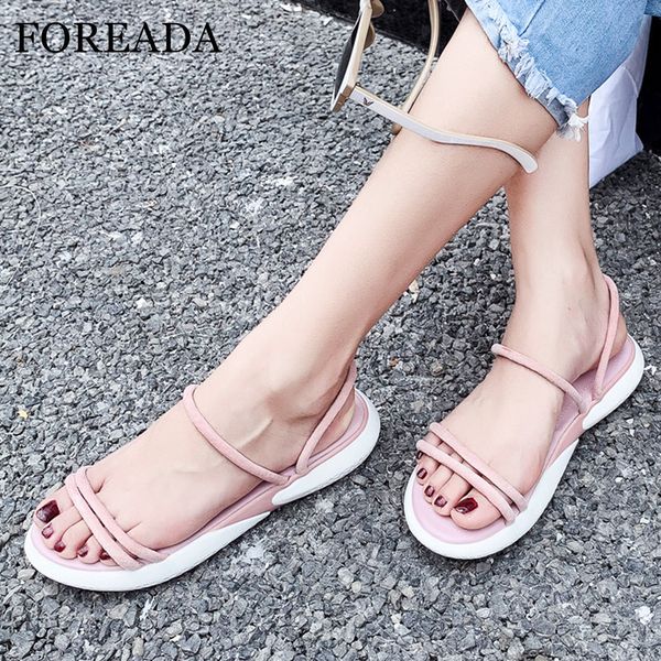 

foreada women sandals summer shoes narrow band flat shoes casual soft open toe slippers female sandals pink apricot size 33-39, Black