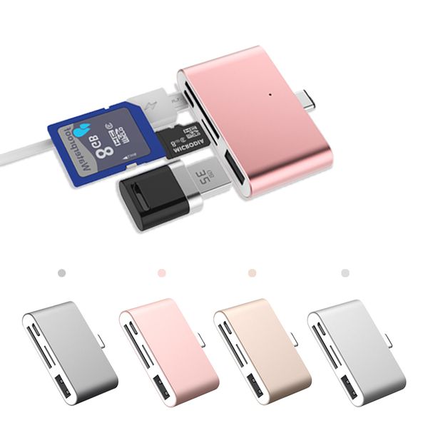 

USB Hubs Type C to USB 4 in 1 Card Reader Adapter OTG SD TF Card to Micro USB 3.1