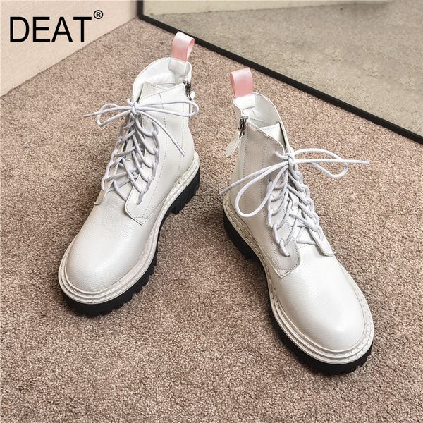 

deat] 2019 round toe bandage casual personality pu leather single shoes women short boots new autumn winter fashion tide 10e659, Black