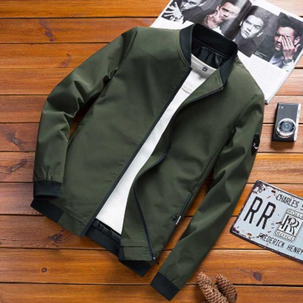 

casual solid army green bomber jacket men spring autumn zipper jackets men slim fit male coats streetwear, Black;brown