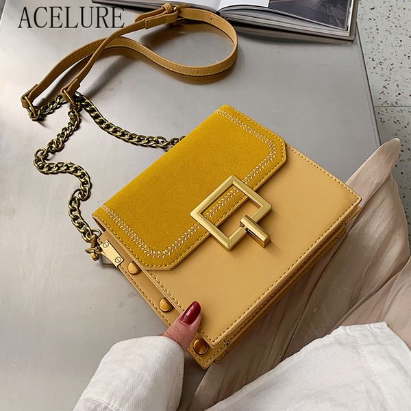 

acelure scrub pu leather crossbody bags women metal chain small shoulder messenger bag fashion handbags and purses