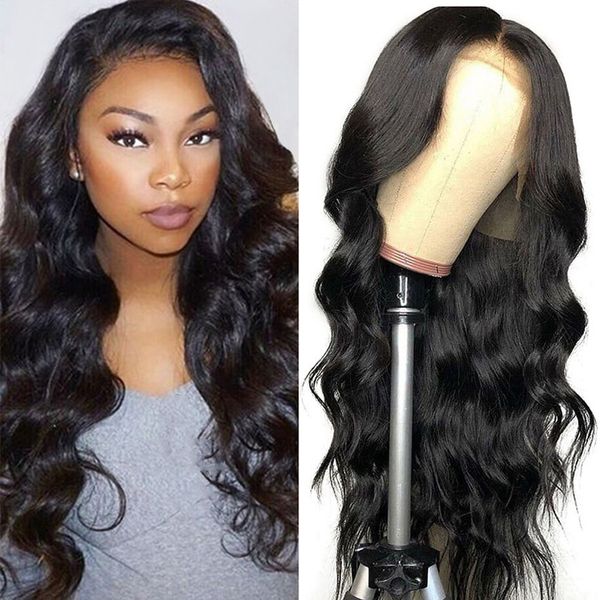 

13x4 lace frontal human hair wig for black women pre plucked brazilian body wave lace frontal wig with baby hair remy wigs, Black;brown