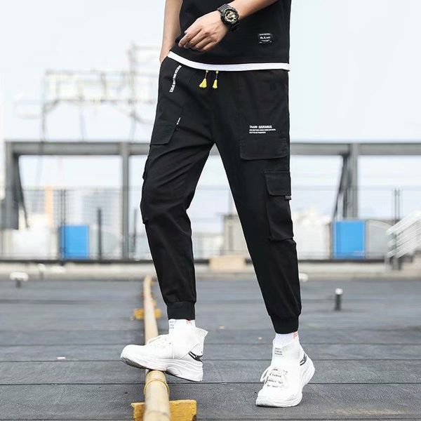 

2019 pockets cargo pants men color patchwork casual jogger fashion tactical trousers tide harajuku streetwear plus size xxxl 3xl, Black