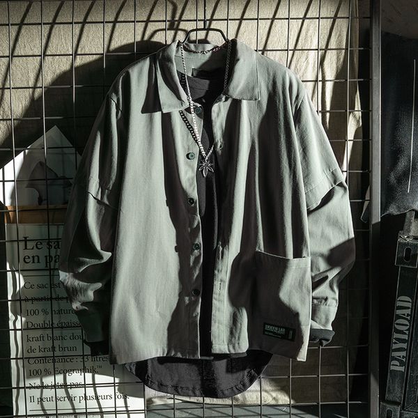 

японская улица поддельные из двух частей рубашки мужской тенденции хип-хоп письмо печати весной и осенью широкие свободные пальто красивый к, White;black