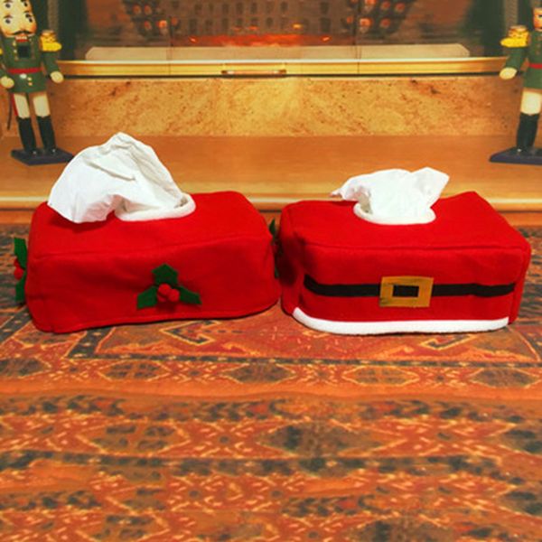 

1pc christmas santa claus belt felt tissue box case home decoration vintage creative napkin holders for paper towels