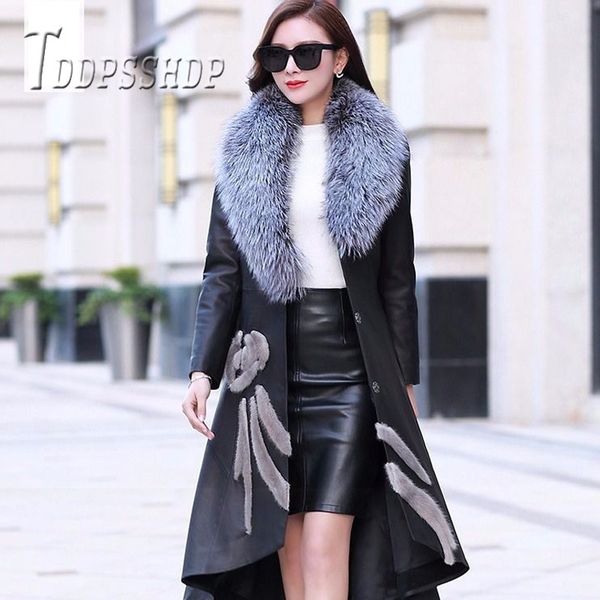 

women's leather & faux 2021 black and red color can choose women pu coat fluff collar female jacket
