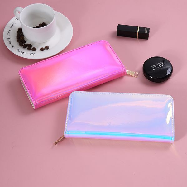

2018 new laser holographic wallet women purse long female clutch bag large women wallets purses phone pocket carteras portfel, Red;black
