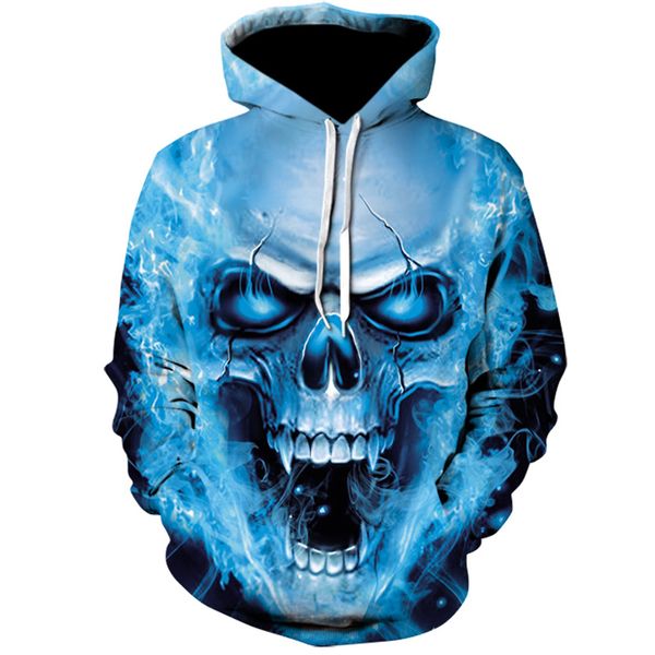 

3d skull mens hoodie new blue flame skulls hoodies brand sweatshirt men women long sleeve winter autumn coat streetwear jackets, Black