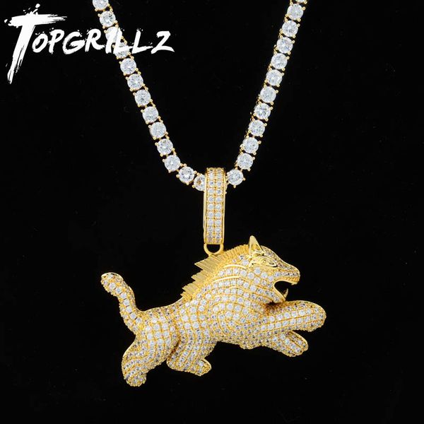 

topgrillz iced out кубический циркон bling волк собака ожерелье животных подвеска мужчины женщины hip hop rock jewelry cz ожерелья для подар, Silver