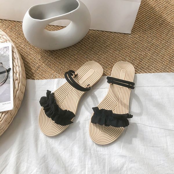 

flat shoes female slippers casual lady slipers women slides platform soft girl 2020 summer scandals rubber pu basic, Black