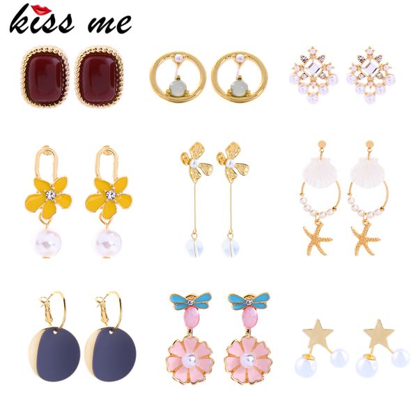 

kissme many kinds of earrings crystal resin cultured pearl acrylic enamel drop earrings for women new fashion jewelry wholesale, Silver