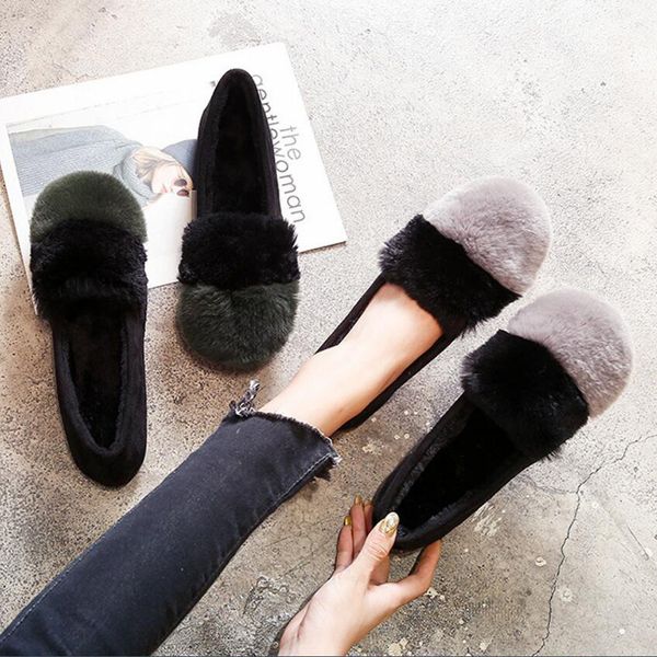 

creepers female korean warm lazy shoes women mixed colors fur plush footwear flats moccasins ladies winter mules shoes, Black