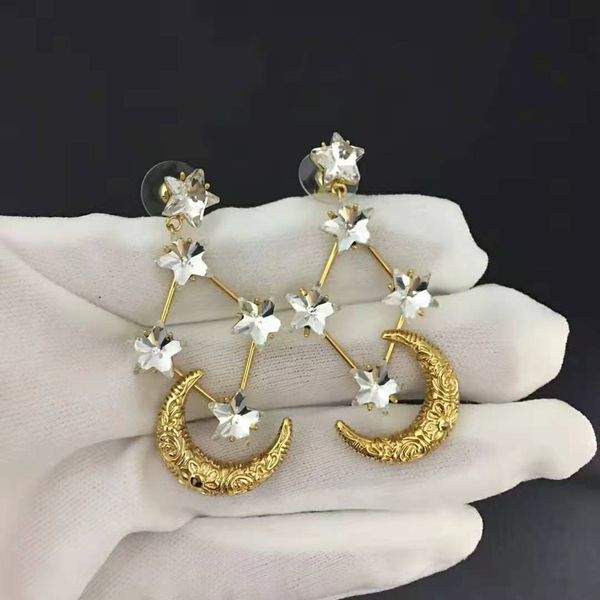 

fashion- luxury designer jewelry women earrings vintage crystal star moon handmade earrings for women fashion jewelry fre, Silver