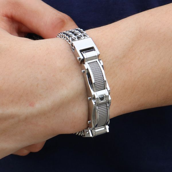 

brand new silver shiny drill stainless steel 13mm wide figaro link chain bracelet mens id bangle 8.26'' heavy 64g, Golden;silver
