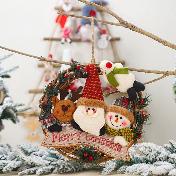 

christmas decoration window santa claus doll decoration rattan wreath christmas tree family pendant window props