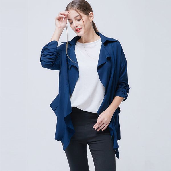 

turn down collar trench female blouses soild female autumn overcoat outwear mujer plus size 5x women windbreakers long coat, Tan;black