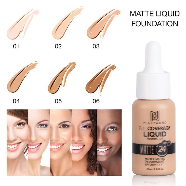 Missyoung Foundation Cream Mineral Whitening Long Wear Oil Control Concealer Liquid Foundation Soft Matte Facial Base Cream