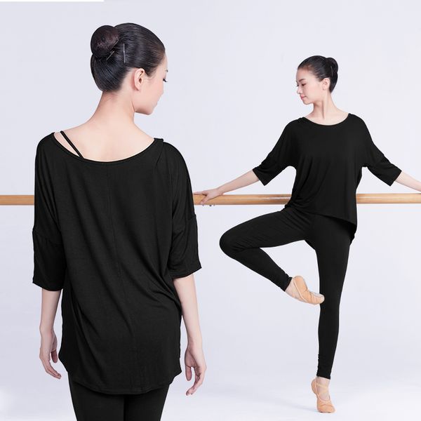 

professional ballet dance for women ballroom practice clothes loose bat sleeve modern dance wear, Black;red
