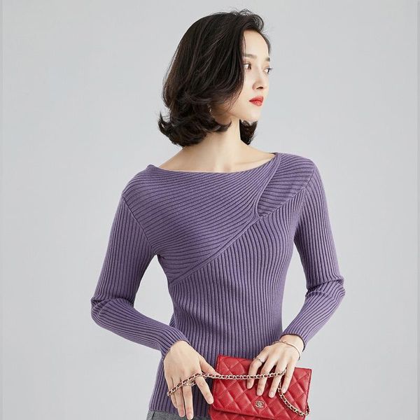 

2020 luxury women designer sweaters noble temperament bottoming shirt tight and comfortable ladies sweater cross lapel sweater solid color, White;black