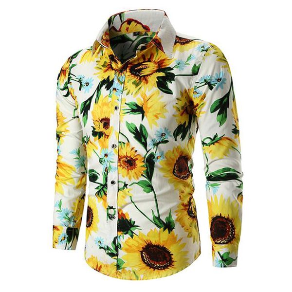 

sunflower mens plus size 6xl flower dress shirts hawaiian long sleeves casual new shirts 2020 men summer beach luxury shirt men, White;black