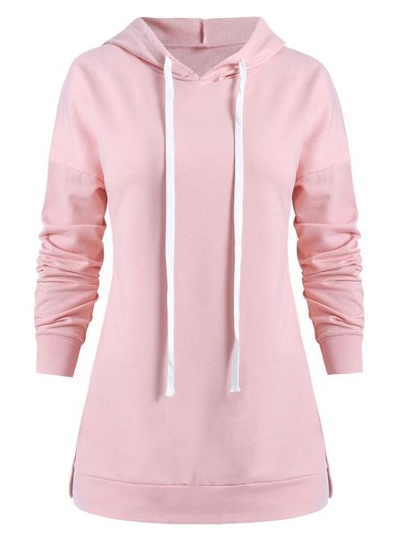 

kenancy женщины вскользь толстовки весна длинного рукав падение плечо кулиской hoodie пуловеры женской осень твердого капюшон tops, Black
