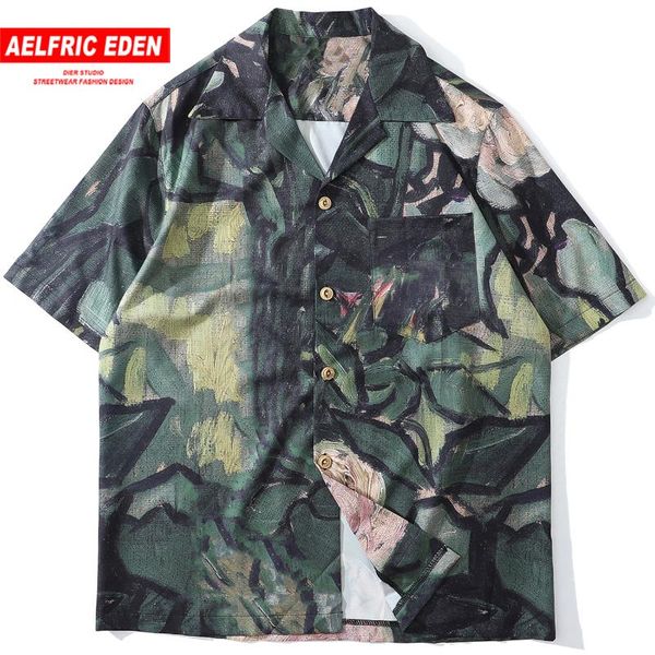 

aelfric eden hip hop painting shirts men 2020 summer harajuku oversize loose streetwear fashion short sleeve hawaii shirts, White;black