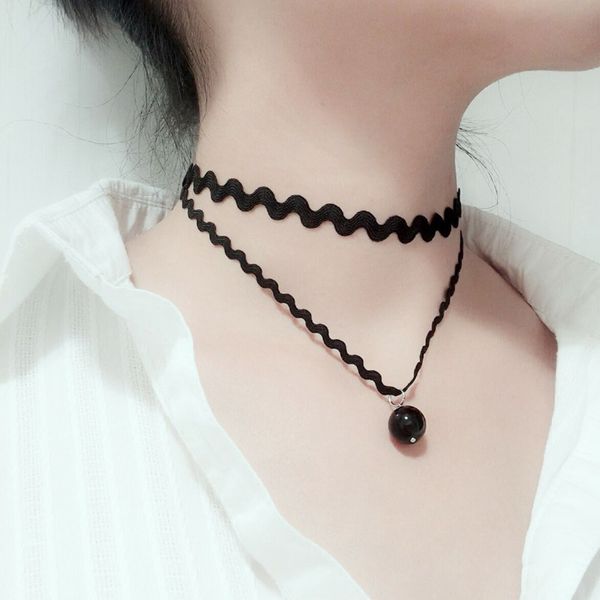 

korea hanging double wave clavicle chain necklace for women elegant gift for fashion lady girl, Golden;silver