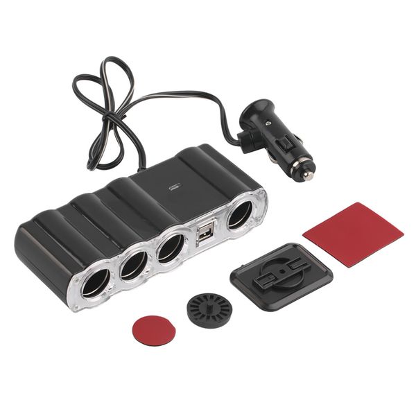 

wf-4008 auto car 4 way multi socket cigarette lighter 1x4 splitter 2 dual usb plug adapter chargering