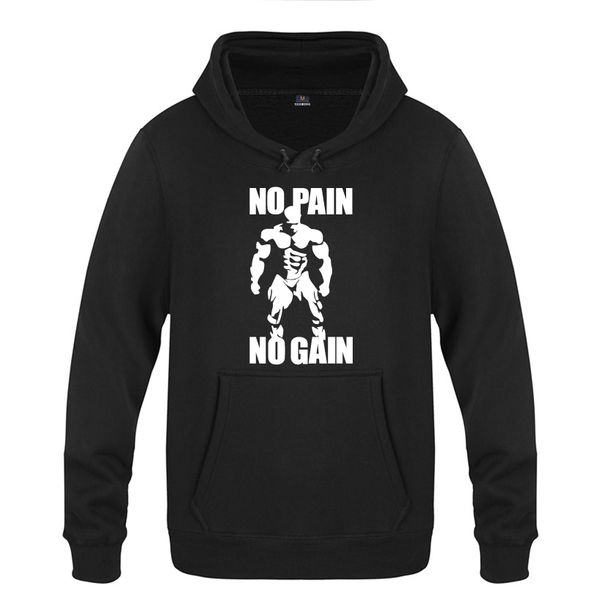 

no pain no gain gym fitness gift sweatshirts men 2018 mens hooded fleece pullover hoodies, Black