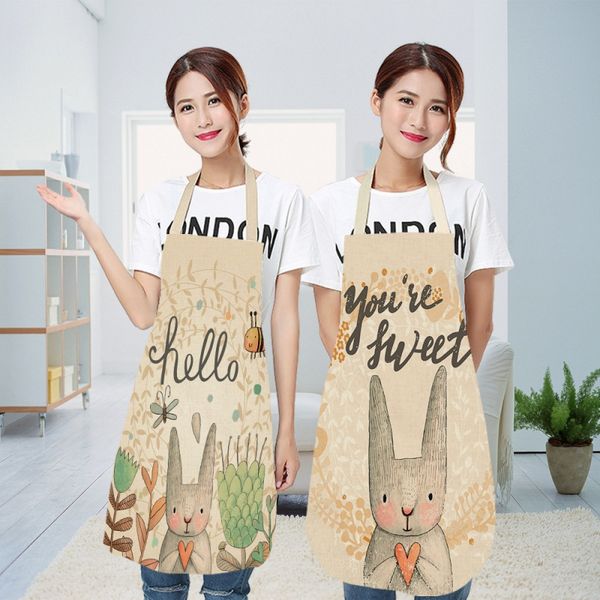 

1pcs lovely cartoon printed kitchen aprons for women kids sleeveless cotton linen cooking cleaning tools
