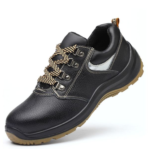

new arrival mens large size steel toe caps working safety shoes genuine leather security shoe outdoors worker tooling boots man, Black