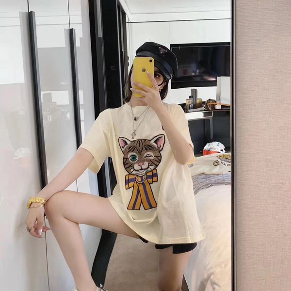 

2020 new arrival designer women summer t shirt fashion new women t shirt brand tees luxury with cat casual shirts s-2xl, White