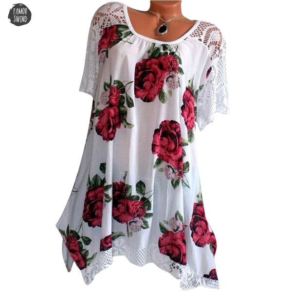 

size plus vintage shirt blouse summer women lace patchwork floral short sleeve shirt tunic blusas feminina, White