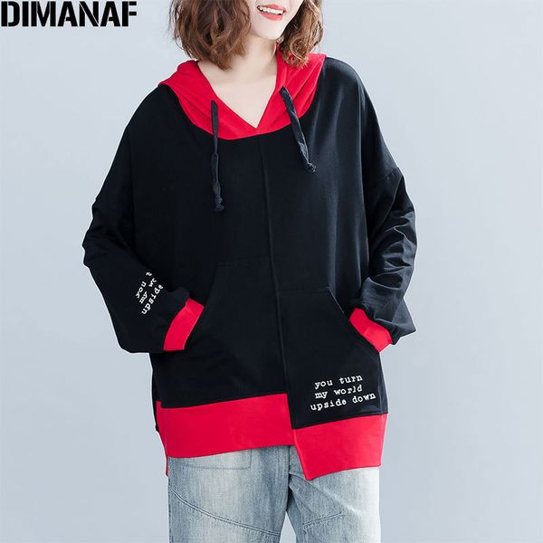 

dimanaf plus size women hoodies sweatshirts autumn female pullovers patchwork winter cotton thicken loose new 2019 &tees, Black