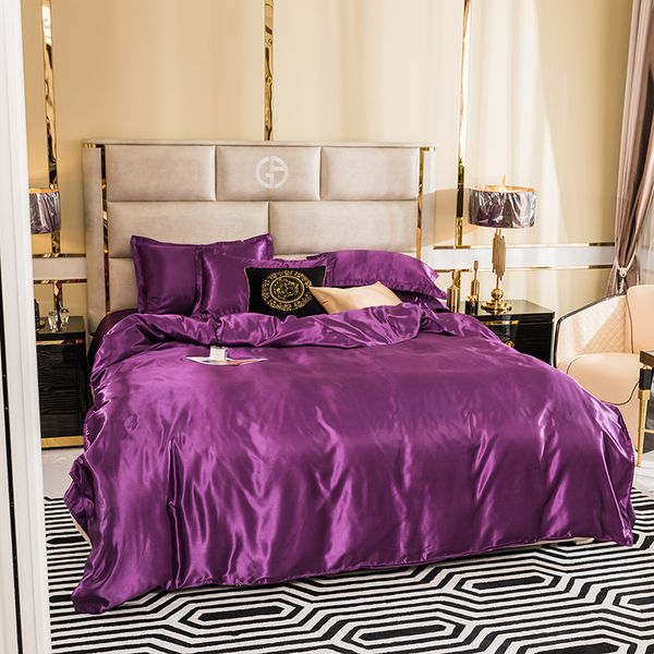 

pure purple washed silk four-piece suit 1 duvet cover 1 flat bed sheet 2 pillowcase king single  king 3 sizes
