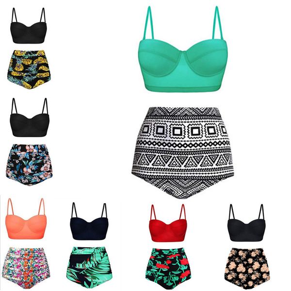

New Women Swimsuits Bikini Sexy Tall Waist Fission Multicolors Summer Time Beach Style European swimwear Luxury Three- point Swimsuit