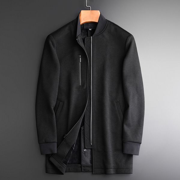

add inner pleuche men hight quality long style stand collar mens coats and jackets plus size 4xl casual man coat, Black