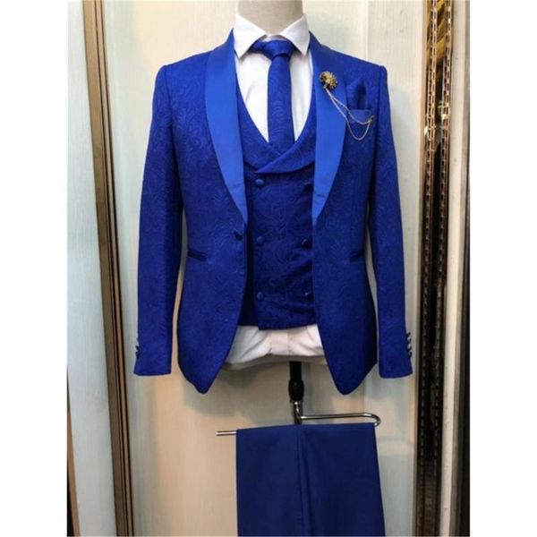 

men's suits & blazers groom tuxedos shawl lapel men royal blue wedding 3 pieces ( jacket+pants+vest+tie ) e92, White;black