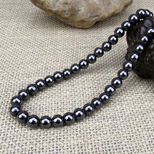

6mm 8mm round black magnetic natural hematite chain men women health care necklace fashion jewelry gifts, Silver