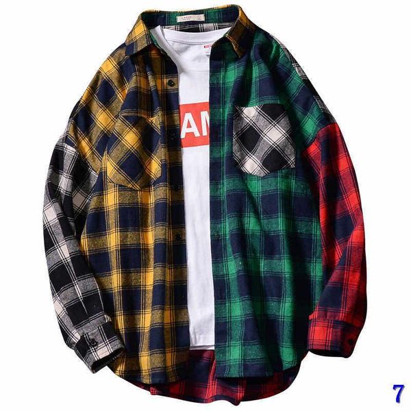

checkered long-sleeved shirt desinger mens womens shirt couple spring and autumn loose color matching hip hop trend thin jacket7, White;black
