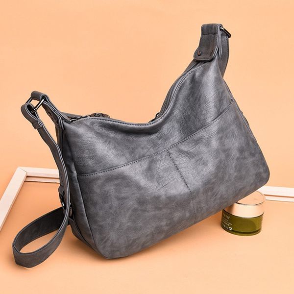 

middle-aged women bag soft leather shoulder bag large capacity solid color simple crossbody bags with adjustable shoulder strap