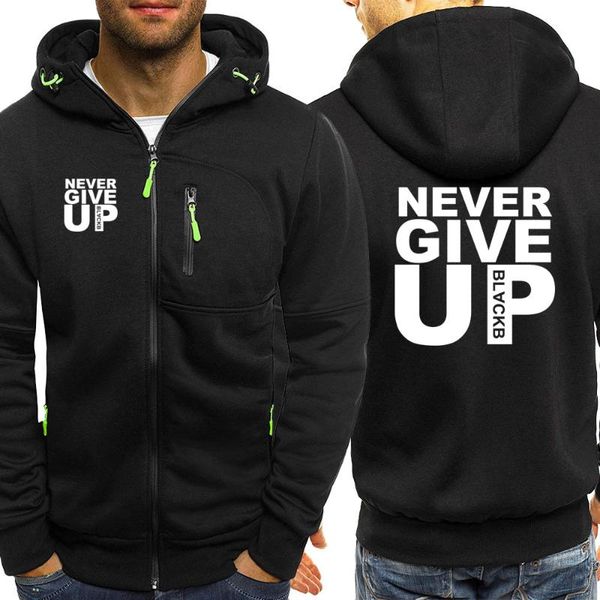 

never give up mens zipper jacket 2020 autumn winter fleece sportswear hip hop brand clothing streetwear warm hooded sweatshirts, Black;brown