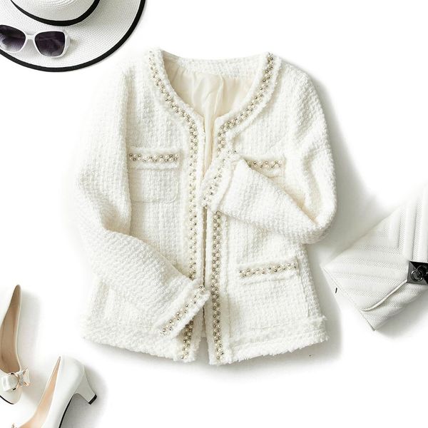 

new lady fragrance spring style lady famous woman white woolen tweed tweed small fragrance woven large yard winter, Black;brown