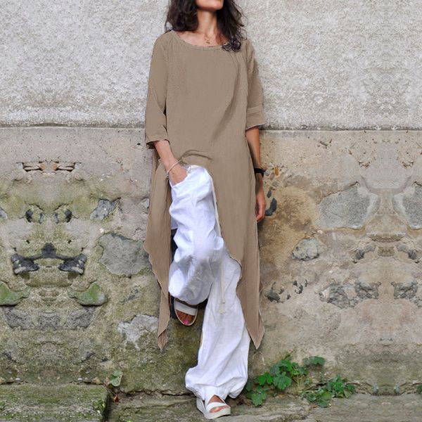 

women blouse woman plus size shirt summer women cotton blouse half sleeve casual asymmetrical tunic long blusas mujer s 5xl, White